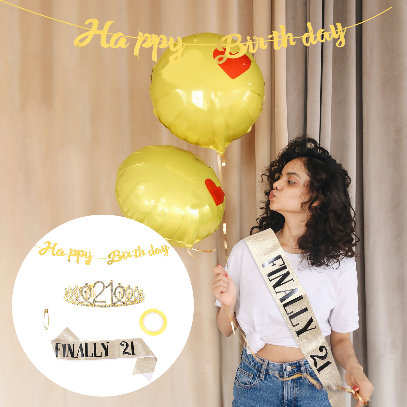 Birthday Sash Glitter - 1 Set Verjaardagskroon Sjerp Banner Set